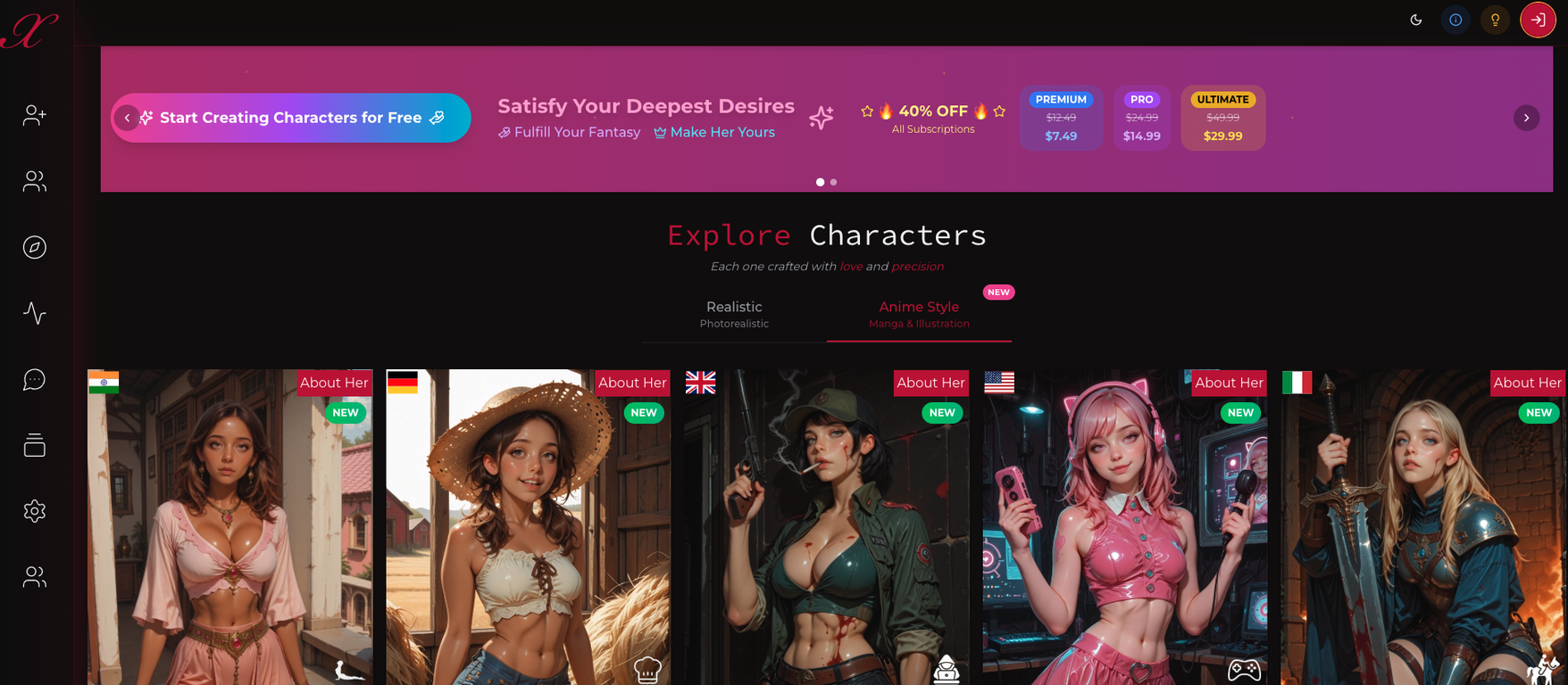 Interface de conversation Xotic AI